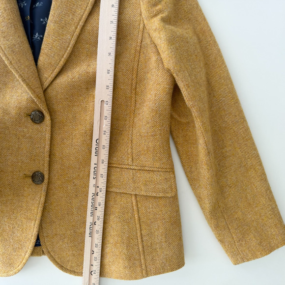 Talbots Shetland Wool Blazer 12P Mustard Yellow Herringbone Equestrian Jacket - Picture 16 of 16